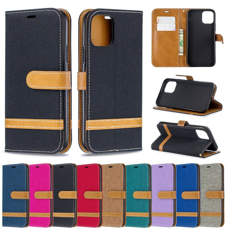 Housse iPhone 11 Pro Tissu et Effet Cuir à Lanière Housse iPhone 11 Pro Tissu et Effet Cuir à Lanière