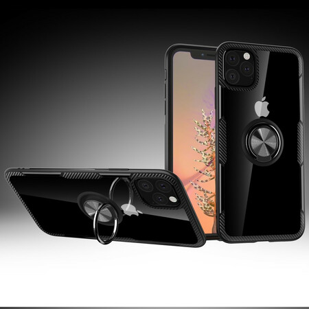 Coque iPhone 11 Pro Max Anneau-Support Rebords Effet Métal