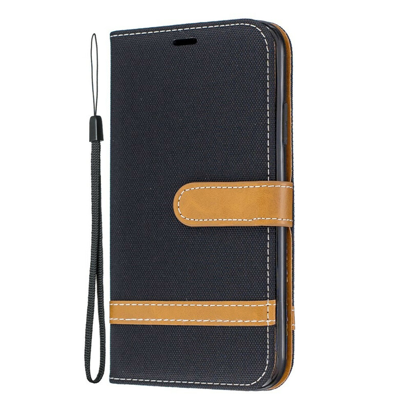 Housse iPhone 11 Tissu et Effet Cuir à Lanière Housse iPhone 11 Tissu et Effet Cuir à Lanière