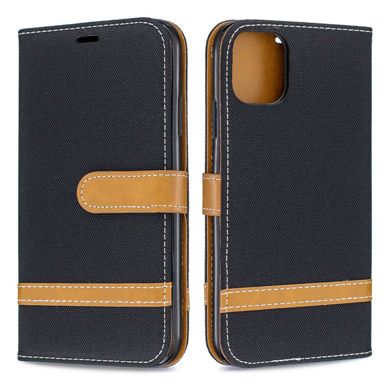 Housse iPhone 11 Tissu et Effet Cuir à Lanière Housse iPhone 11 Tissu et Effet Cuir à Lanière