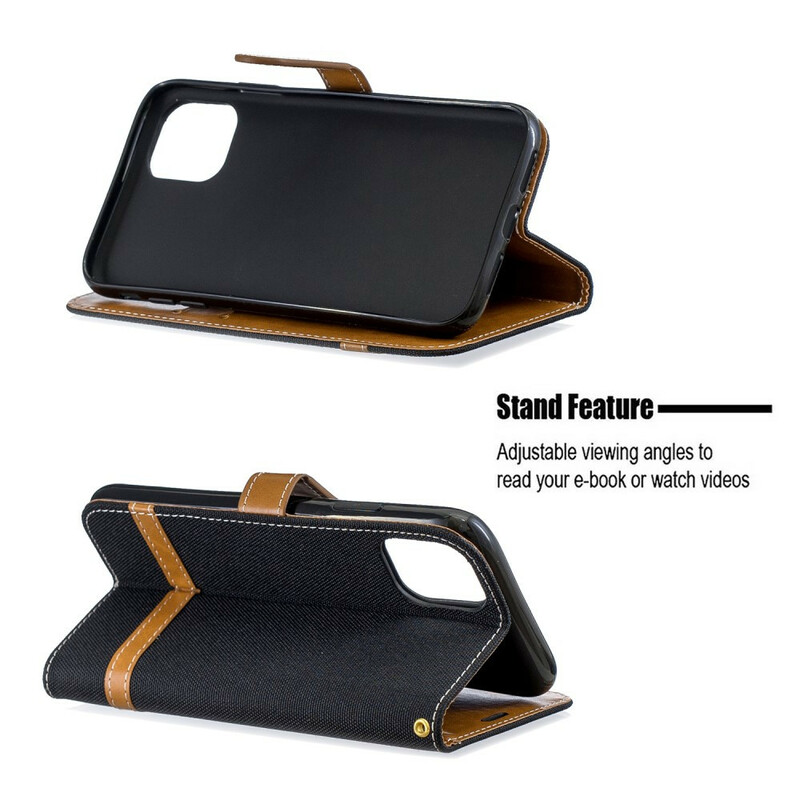 Housse iPhone 11 Tissu et Effet Cuir à Lanière Housse iPhone 11 Tissu et Effet Cuir à Lanière