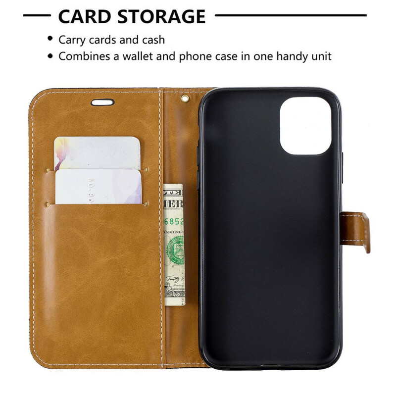 Housse iPhone 11 Tissu et Effet Cuir à Lanière Housse iPhone 11 Tissu et Effet Cuir à Lanière