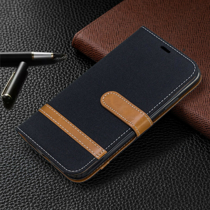Housse iPhone 11 Tissu et Effet Cuir à Lanière Housse iPhone 11 Tissu et Effet Cuir à Lanière