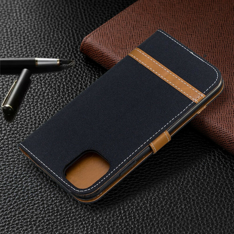 Housse iPhone 11 Tissu et Effet Cuir à Lanière Housse iPhone 11 Tissu et Effet Cuir à Lanière
