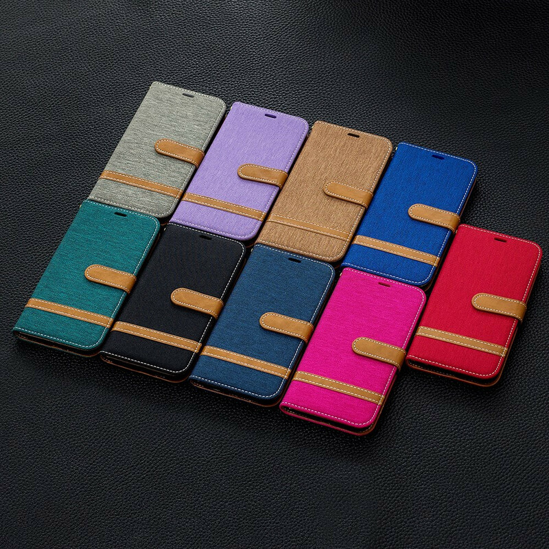 Housse iPhone 11 Tissu et Effet Cuir à Lanière Housse iPhone 11 Tissu et Effet Cuir à Lanière