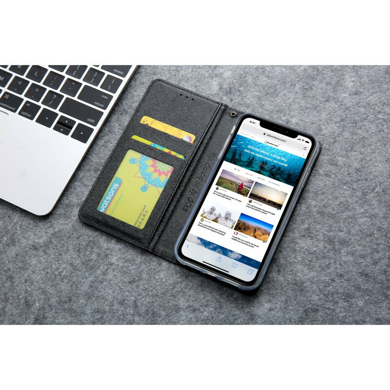 Flip Cover iPhone 11 Effet Cuir Texture Soie