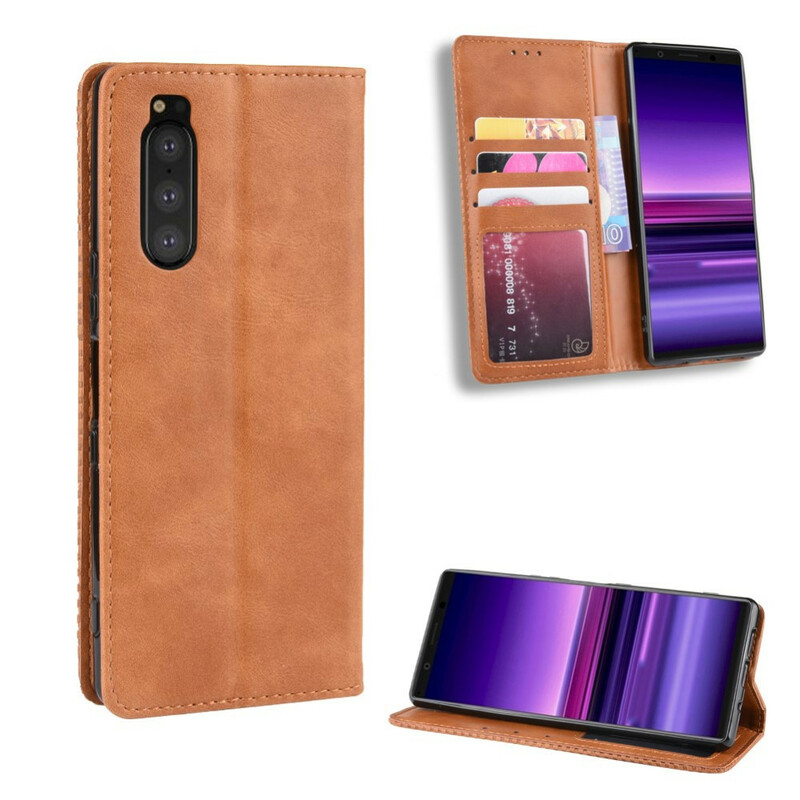 Flip Cover Sony Xperia 5 Effet Cuir Vintage Stylisé Flip Cover Sony Xperia 5 Effet Cuir Vintage Stylisé