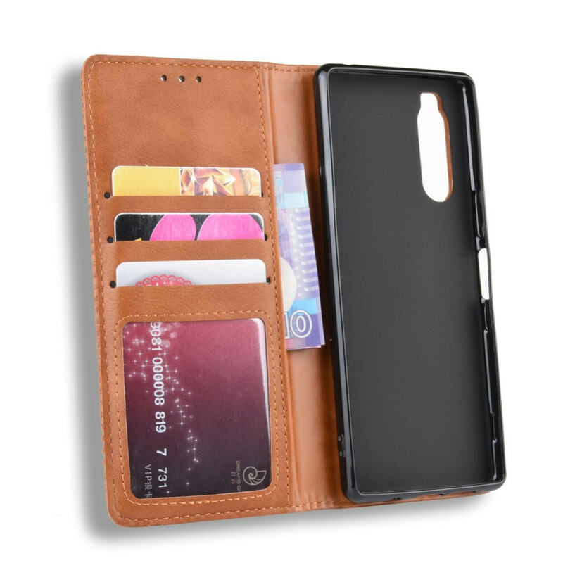 Flip Cover Sony Xperia 5 Effet Cuir Vintage Stylisé Flip Cover Sony Xperia 5 Effet Cuir Vintage Stylisé