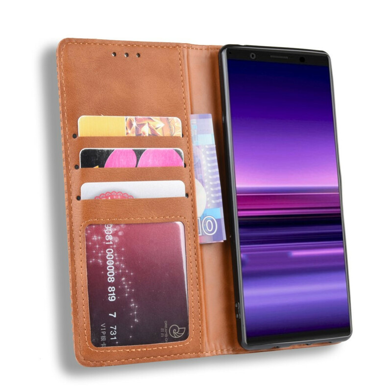 Flip Cover Sony Xperia 5 Effet Cuir Vintage Stylisé Flip Cover Sony Xperia 5 Effet Cuir Vintage Stylisé