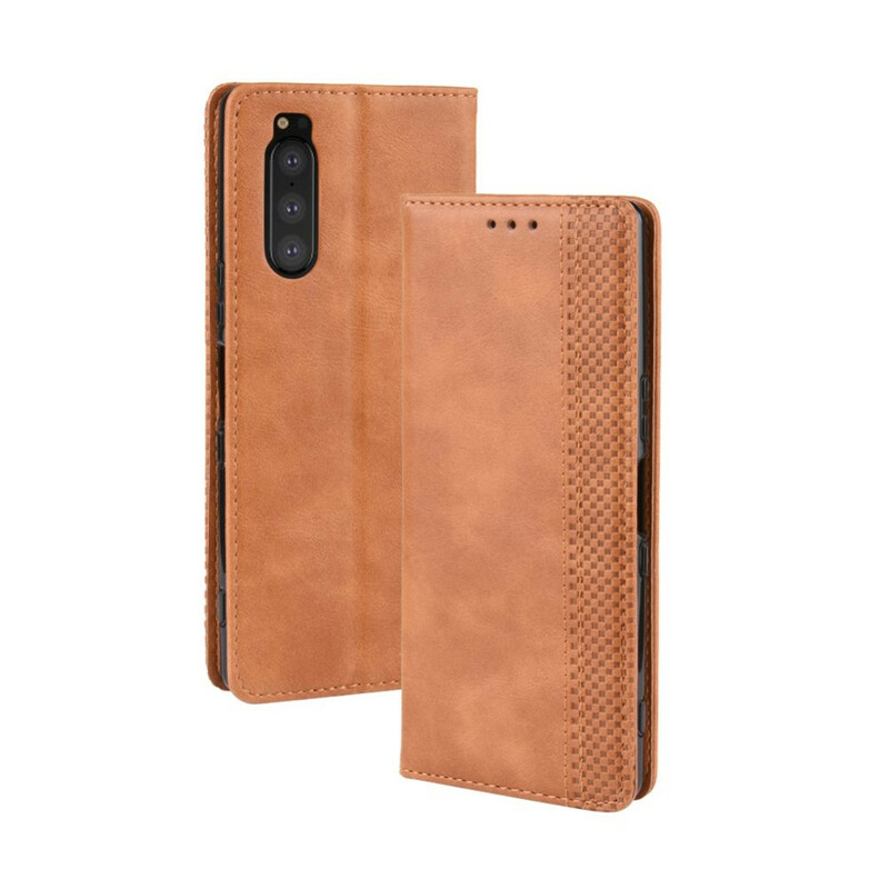 Flip Cover Sony Xperia 5 Effet Cuir Vintage Stylisé Flip Cover Sony Xperia 5 Effet Cuir Vintage Stylisé
