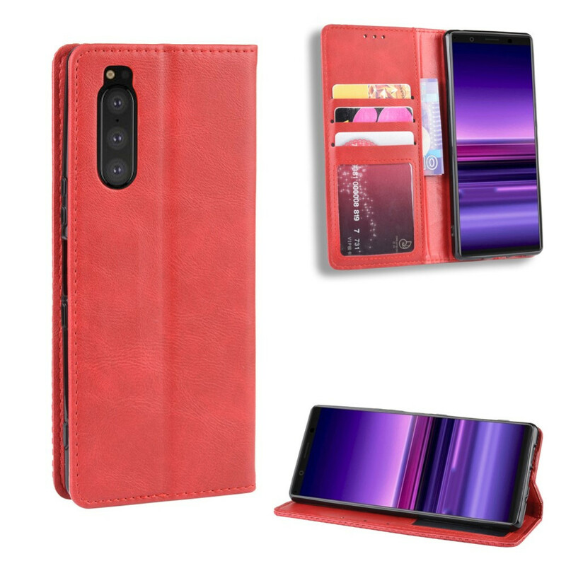 Flip Cover Sony Xperia 5 Effet Cuir Vintage Stylisé Flip Cover Sony Xperia 5 Effet Cuir Vintage Stylisé