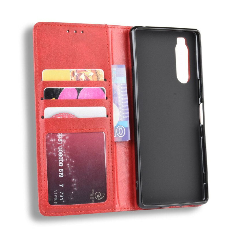 Flip Cover Sony Xperia 5 Effet Cuir Vintage Stylisé Flip Cover Sony Xperia 5 Effet Cuir Vintage Stylisé