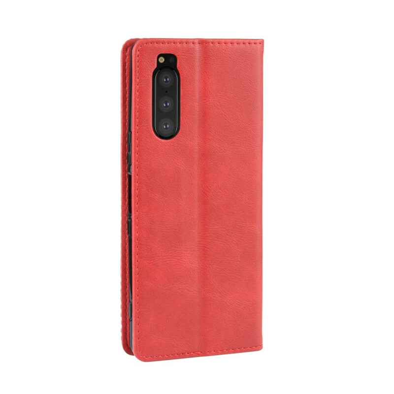 Flip Cover Sony Xperia 5 Effet Cuir Vintage Stylisé Flip Cover Sony Xperia 5 Effet Cuir Vintage Stylisé