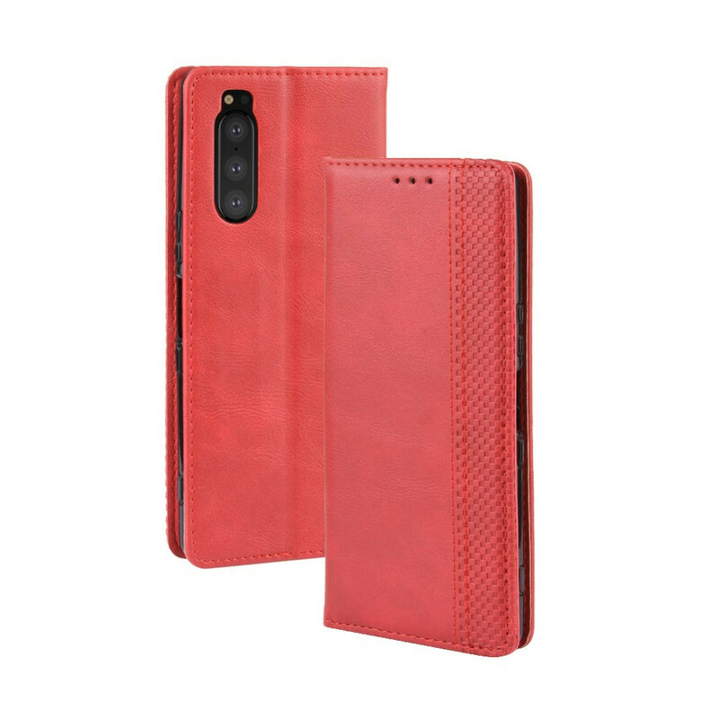 Flip Cover Sony Xperia 5 Effet Cuir Vintage Stylisé Flip Cover Sony Xperia 5 Effet Cuir Vintage Stylisé