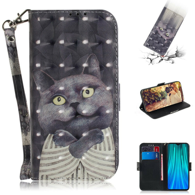 Housse Xiaomi Redmi Note 8 Pro Chat Gris à Lanière Housse Xiaomi Redmi Note 8 Pro Chat Gris à Lanière