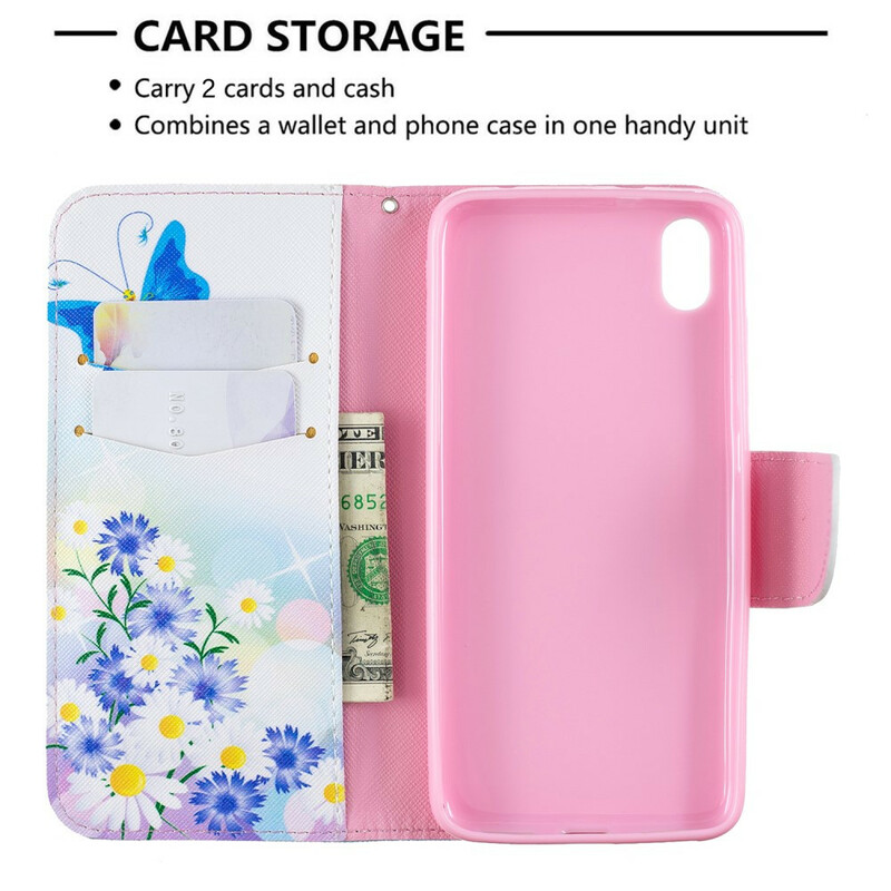 Housse Xiaomi Redmi 7A Papillons et Fleurs Peints Housse Xiaomi Redmi 7A Papillons et Fleurs Peints