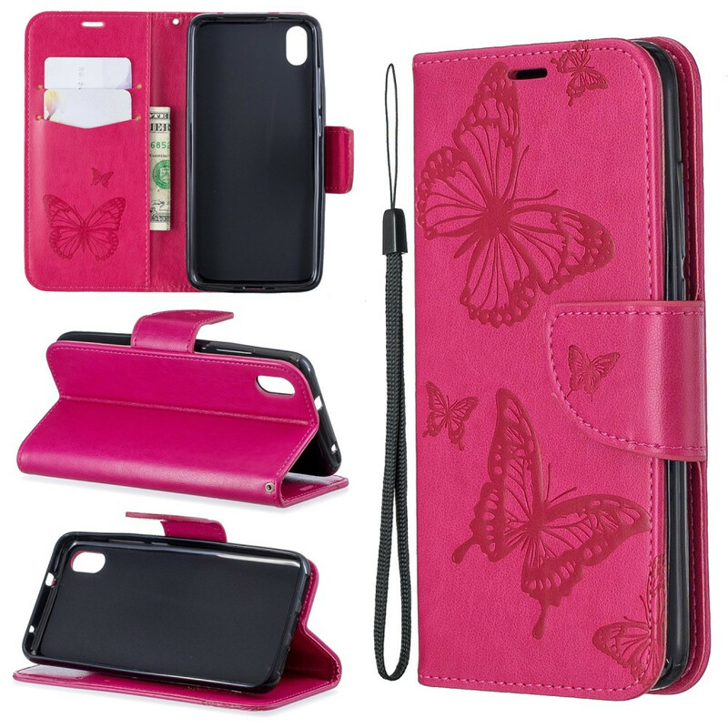 Housse Xiaomi Redmi 7A Papillons Imprimés à Lanière