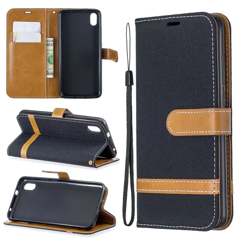 Housse Xiaomi Redmi 7A Tissu et Effet Cuir à Lanière Housse Xiaomi Redmi 7A Tissu et Effet Cuir à Lanière