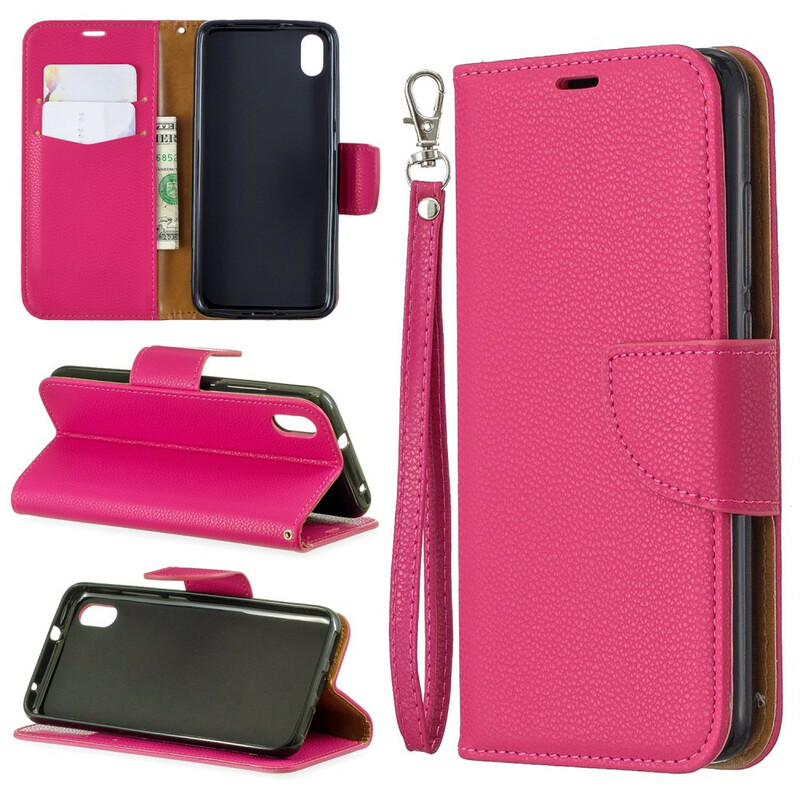Housse Xiaomi Redmi 7A Effet Cuir Litchi Coloré à Lanière Housse Xiaomi Redmi 7A Effet Cuir Litchi Coloré à Lanière