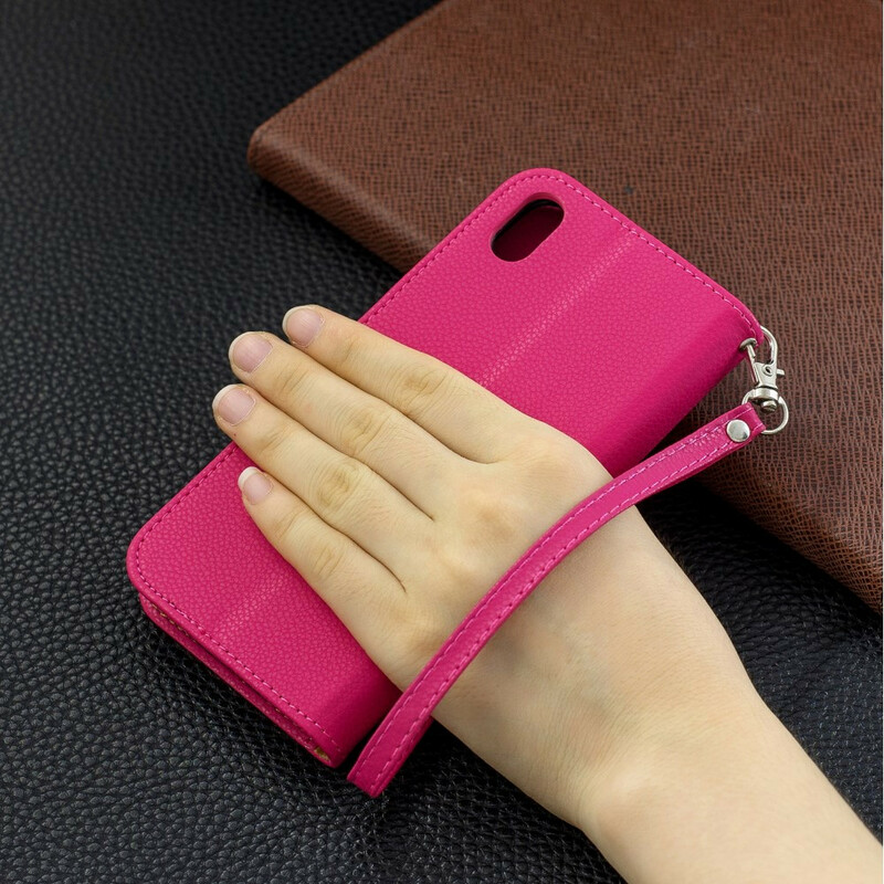 Housse Xiaomi Redmi 7A Effet Cuir Litchi Coloré à Lanière Housse Xiaomi Redmi 7A Effet Cuir Litchi Coloré à Lanière