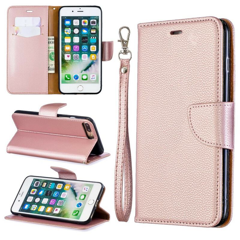 Housse iPhone 8 Plus / 7 Plus Effet Cuir Litchi Coloré à Lanière Housse iPhone 8 Plus / 7 Plus Effet Cuir Litchi Coloré à Lanière
