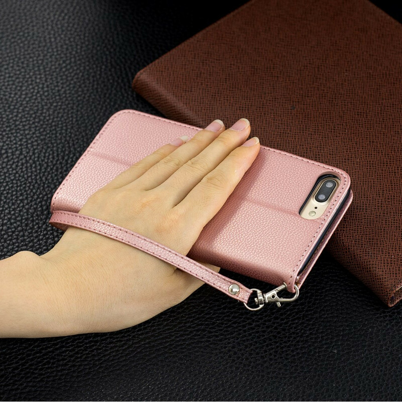 Housse iPhone 8 Plus / 7 Plus Effet Cuir Litchi Coloré à Lanière Housse iPhone 8 Plus / 7 Plus Effet Cuir Litchi Coloré à Lanière