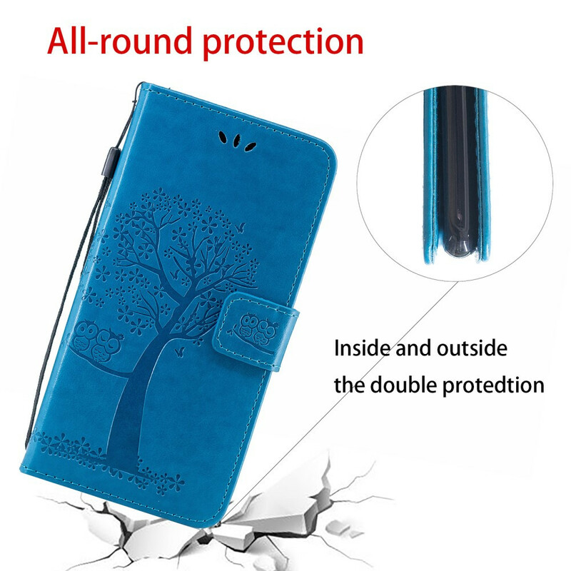 Housse Xiaomi Redmi Note 8 Arbre et Hiboux à Lanière