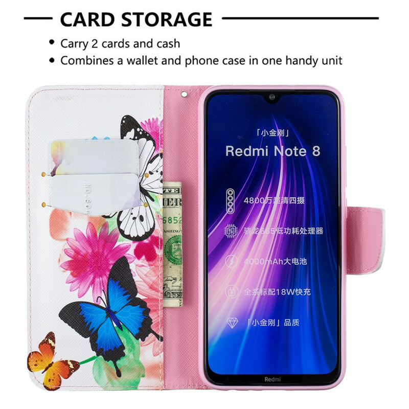 Housse Xiaomi Redmi Note 8 Papillons et Fleurs Peints