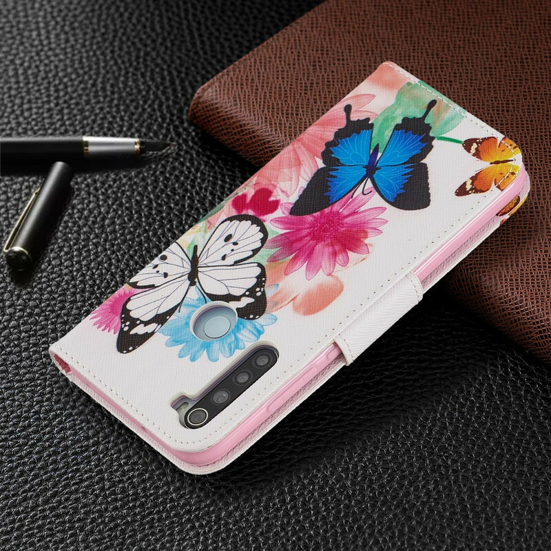 Housse Xiaomi Redmi Note 8 Papillons et Fleurs Peints