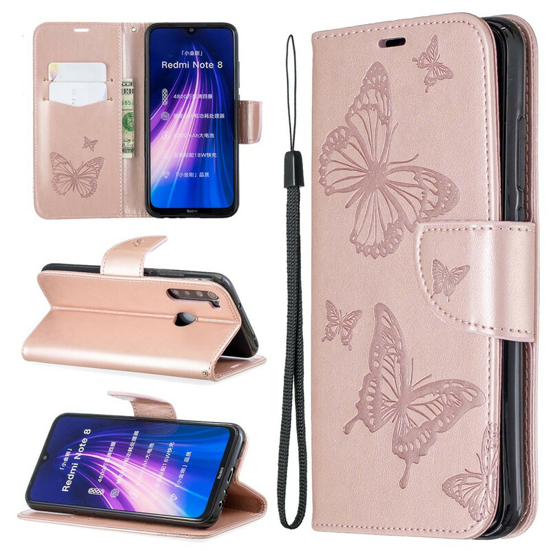 Housse Xiaomi Redmi Note 8 Papillons Imprimés à Lanière Housse Xiaomi Redmi Note 8 Papillons Imprimés à Lanière