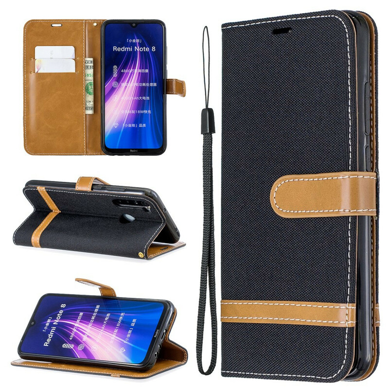 Housse Xiaomi Redmi Note 8 Tissu et Effet Cuir à Lanière Housse Xiaomi Redmi Note 8 Tissu et Effet Cuir à Lanière