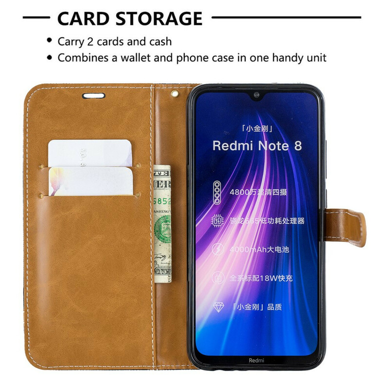 Housse Xiaomi Redmi Note 8 Tissu et Effet Cuir à Lanière