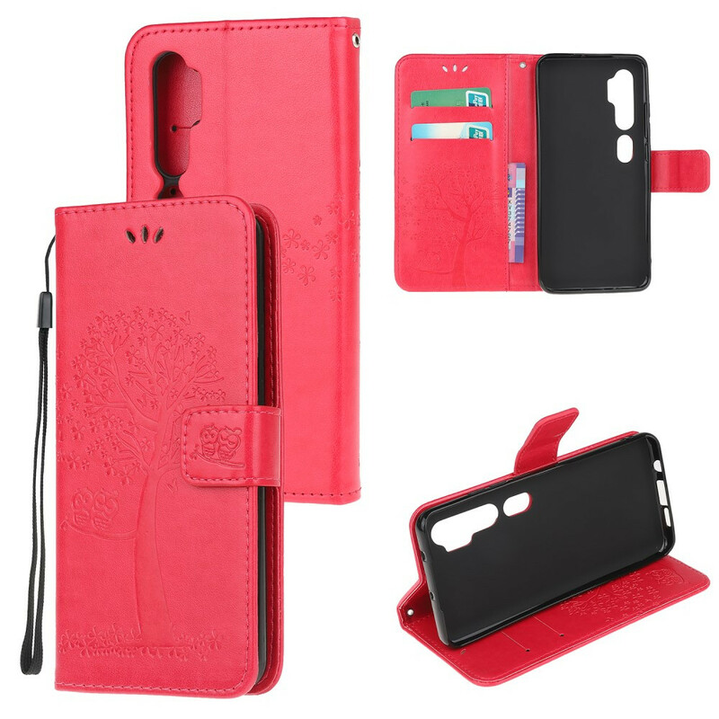 Housse Xiaomi Mi Note 10 Arbre et Hiboux à Lanière