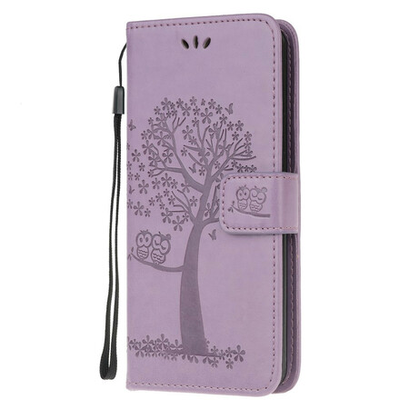 Housse Xiaomi Mi Note 10 Arbre et Hiboux à Lanière