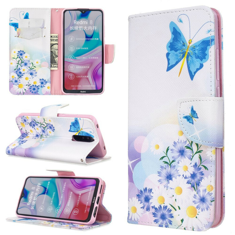 Housse Xiaomi Redmi 8 Papillons et Fleurs Peints