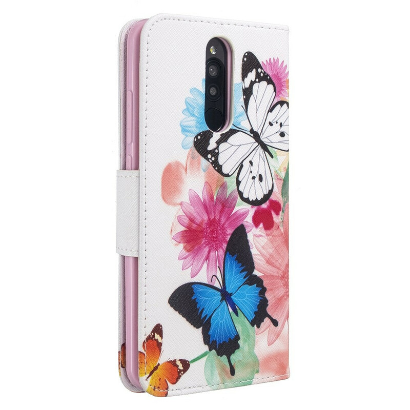 Housse Xiaomi Redmi 8 Papillons et Fleurs Peints Housse Xiaomi Redmi 8 Papillons et Fleurs Peints