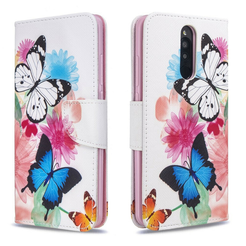 Housse Xiaomi Redmi 8 Papillons et Fleurs Peints Housse Xiaomi Redmi 8 Papillons et Fleurs Peints