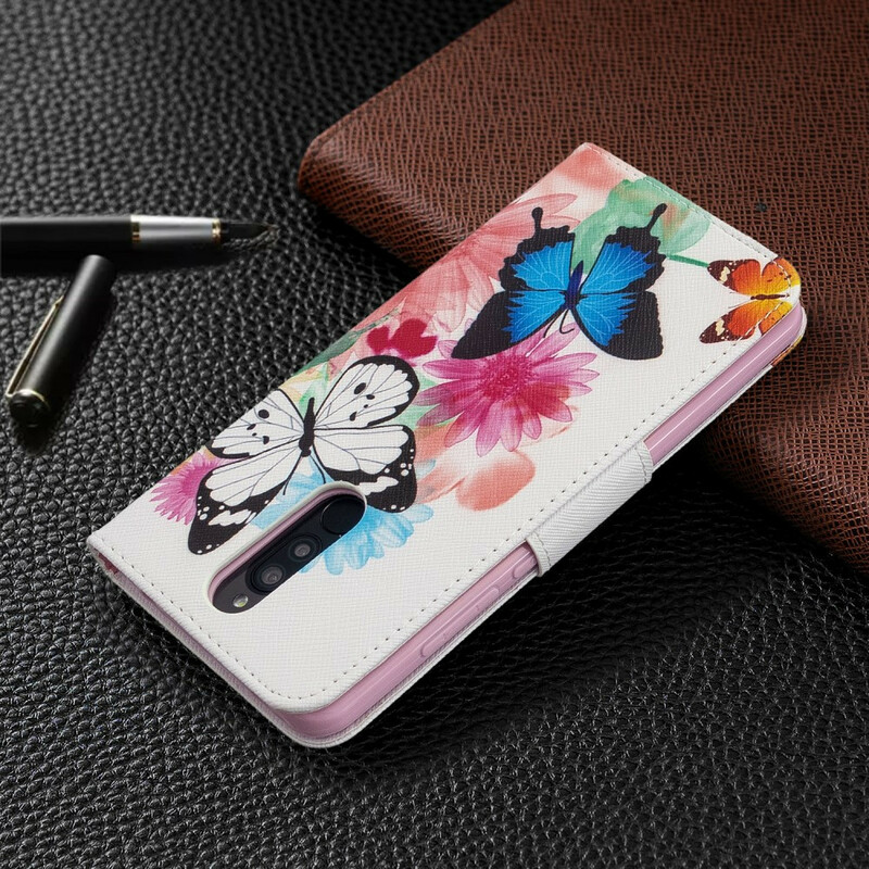 Housse Xiaomi Redmi 8 Papillons et Fleurs Peints Housse Xiaomi Redmi 8 Papillons et Fleurs Peints