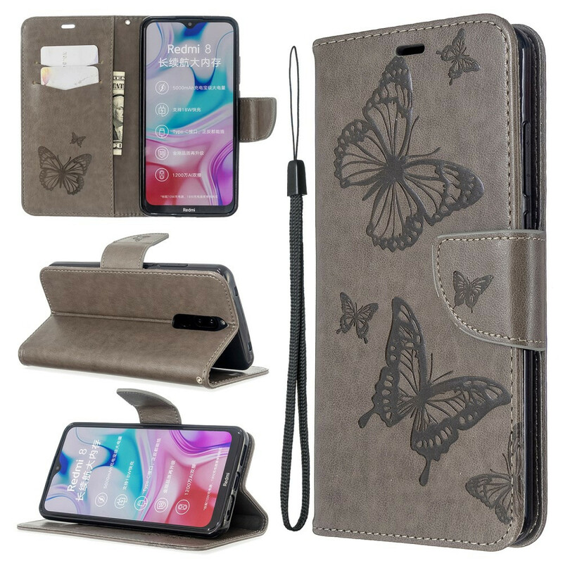 Housse Xiaomi Redmi 8 Papillons Imprimés à Lanière Housse Xiaomi Redmi 8 Papillons Imprimés à Lanière