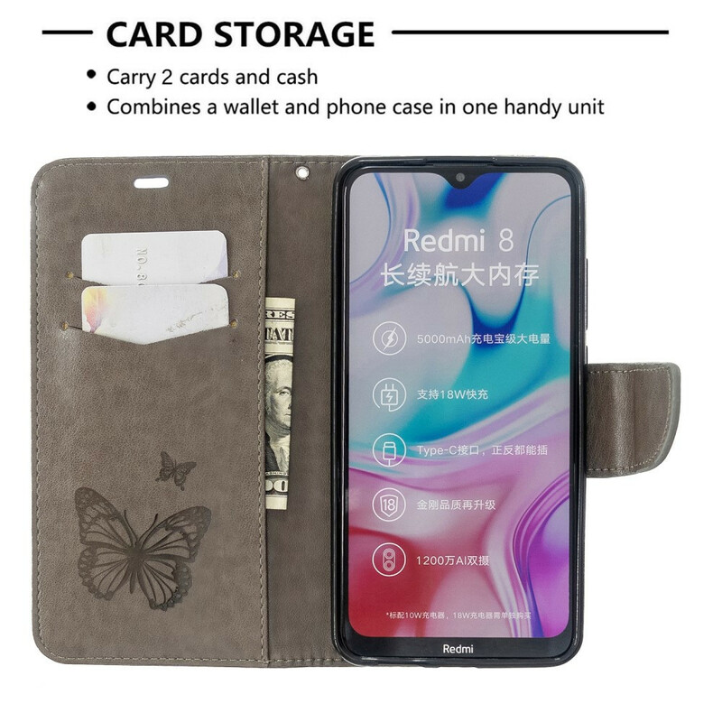 Housse Xiaomi Redmi 8 Papillons Imprimés à Lanière Housse Xiaomi Redmi 8 Papillons Imprimés à Lanière