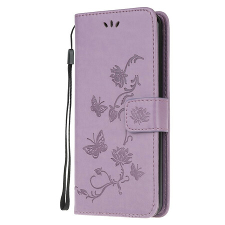 Housse Sony Xperia 5 Papillons Et Fleurs À Lanière