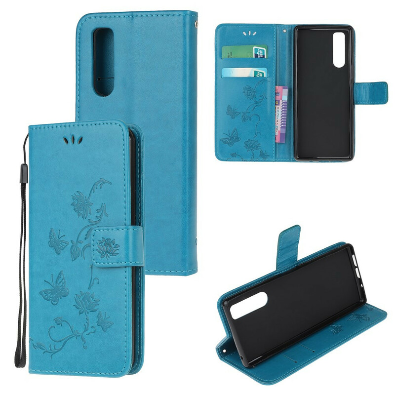 Housse Sony Xperia 5 Papillons Et Fleurs À Lanière Housse Sony Xperia 5 Papillons Et Fleurs À Lanière