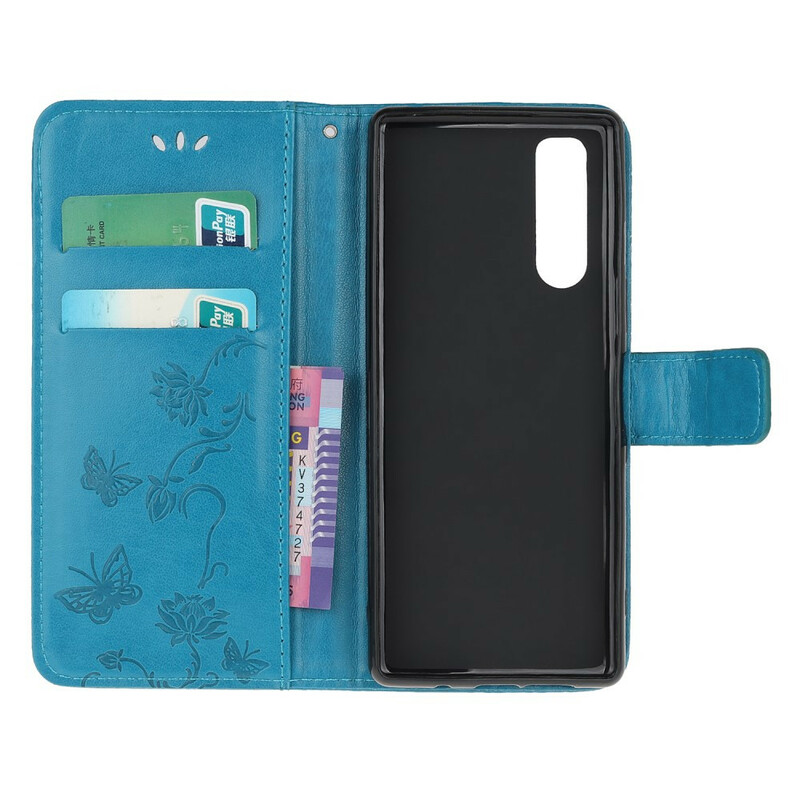 Housse Sony Xperia 5 Papillons Et Fleurs À Lanière Housse Sony Xperia 5 Papillons Et Fleurs À Lanière