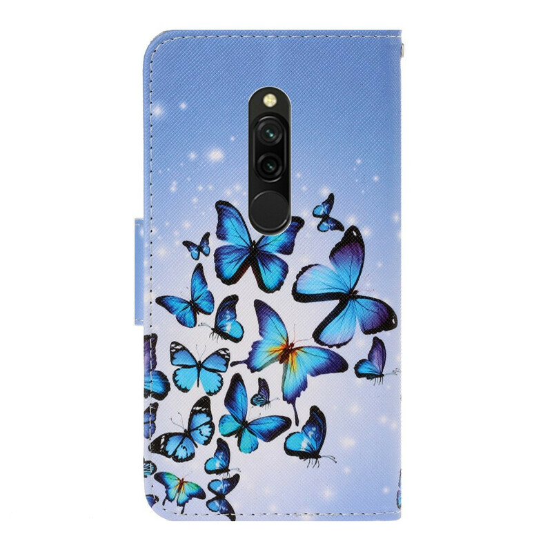 Housse Xiaomi Redmi 8 Variations Papillons à Lanière