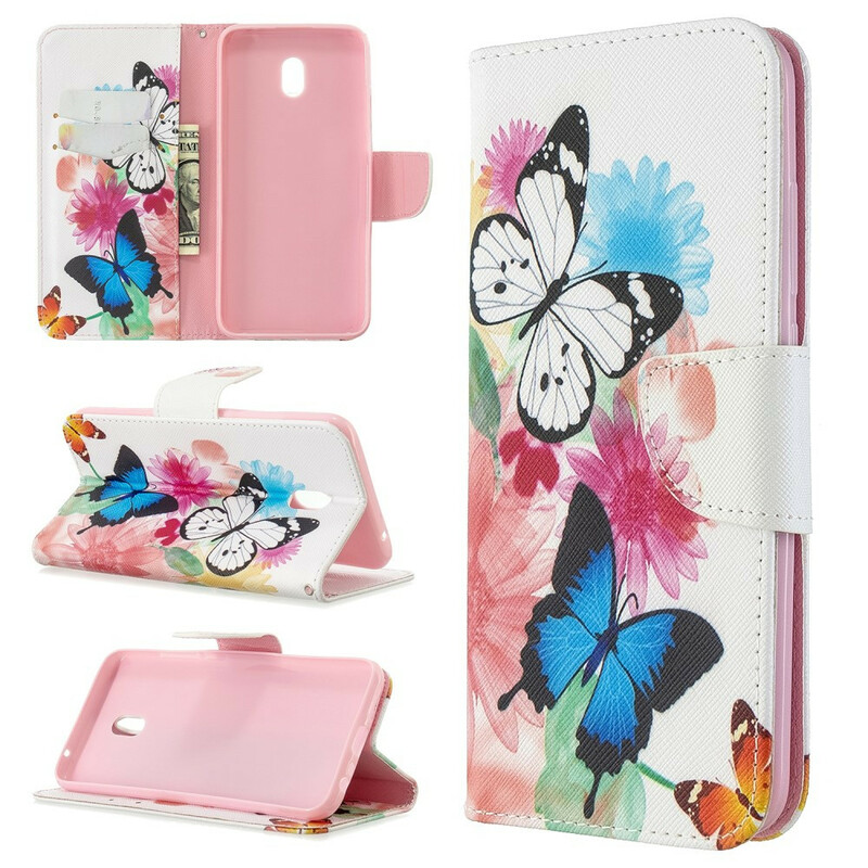 Housse Xiaomi Redmi 8A Papillons et Fleurs Peints