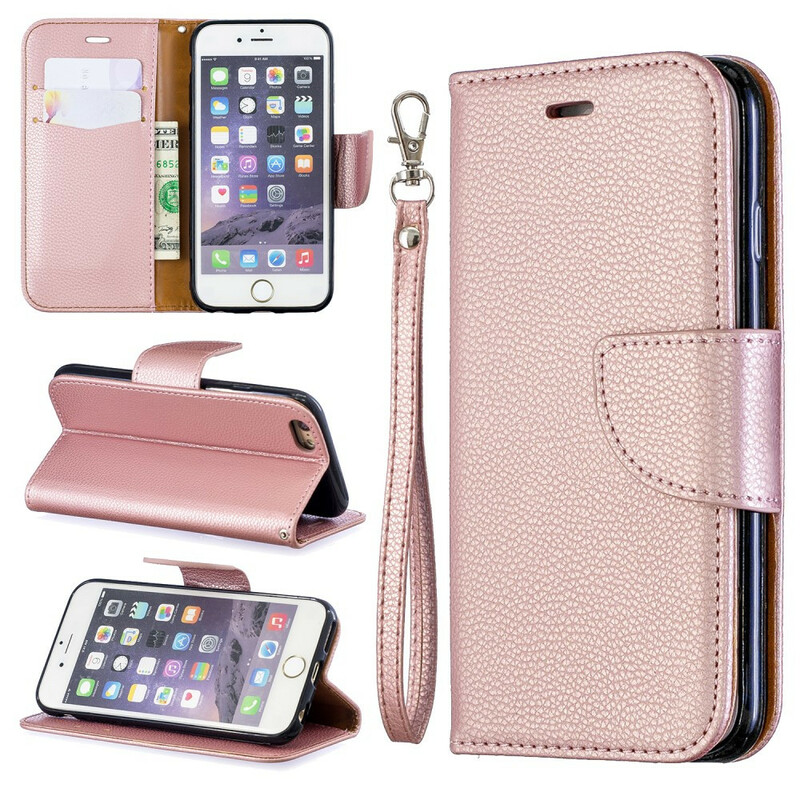 Housse iPhone 6/6S Effet Cuir Litchi Coloré à Lanière