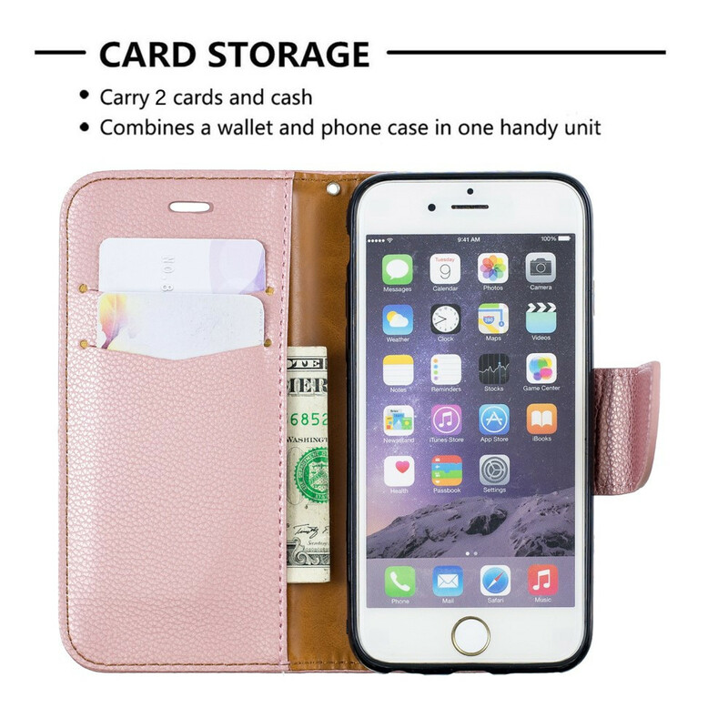 Housse iPhone 6/6S Effet Cuir Litchi Coloré à Lanière