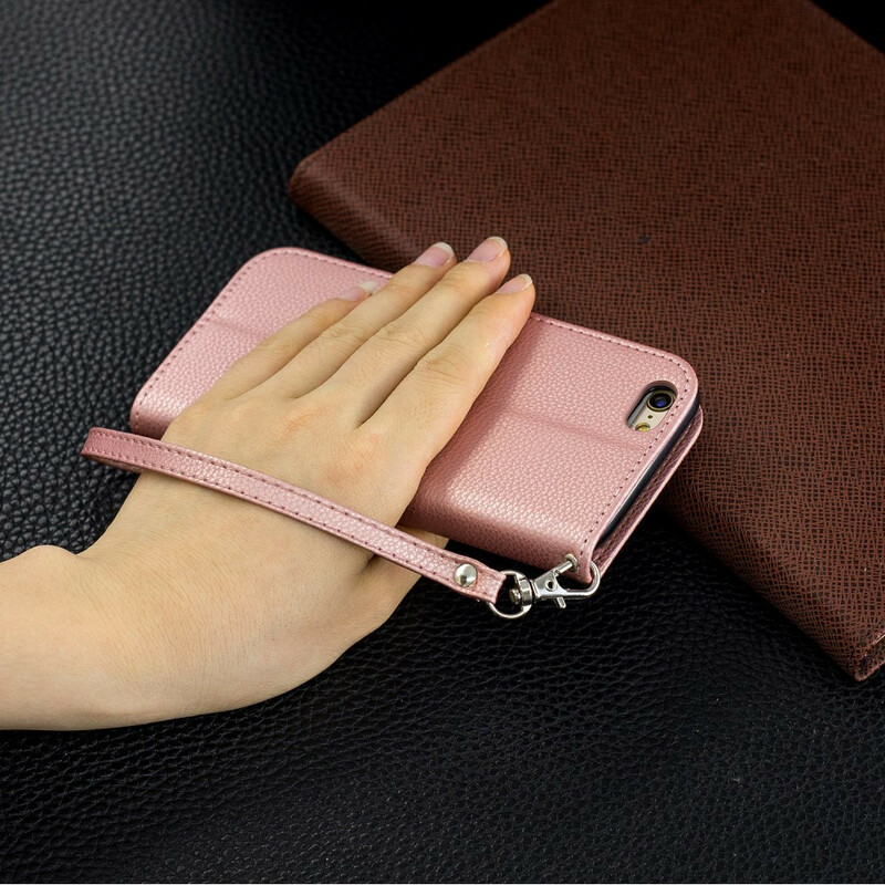 Housse iPhone 6/6S Effet Cuir Litchi Coloré à Lanière
