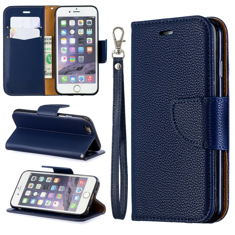 Housse iPhone 6/6S Effet Cuir Litchi Coloré à Lanière