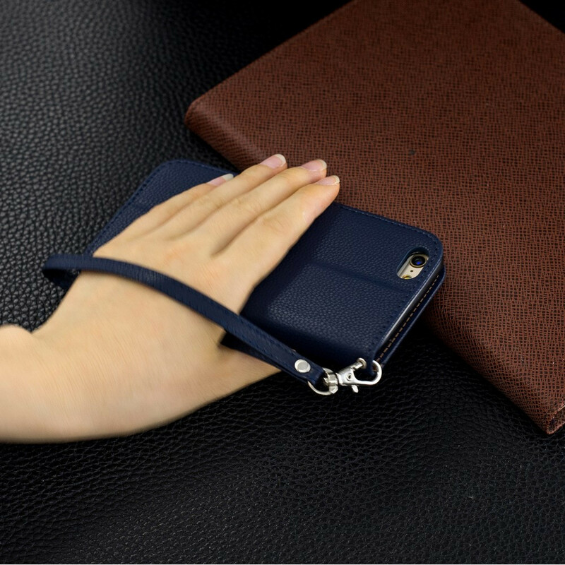 Housse iPhone 6/6S Effet Cuir Litchi Coloré à Lanière